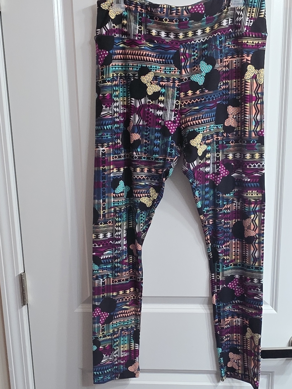 LuLaRoe Women TC Black Leggings with Teal, Purple, Yellow & Pink Geometric Bow
